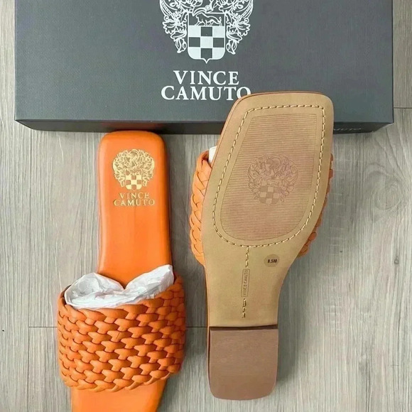 NIB Vince Camuto Leather Woven Square Toe Slide Sandals ,Arissa, Orange 8.5 M - Picture 4 of 6
